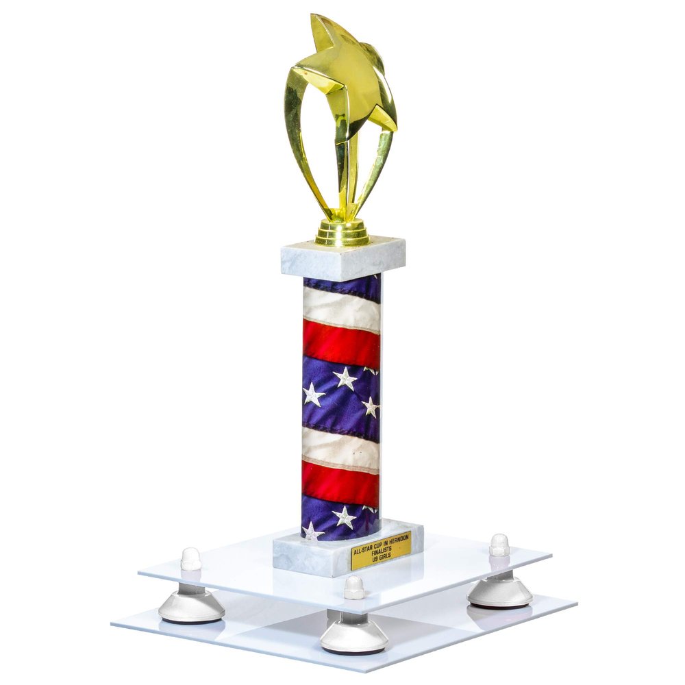 Better Display Cases White Acrylic Large Trophy Pedestal Stand or Base with White Risers - 8.75" X 7.75" (A006/V21)