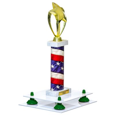 Better Display Cases White Acrylic Large Trophy Pedestal Stand or Base with Green Risers - 8.75" X 7.75" (A006/V21)
