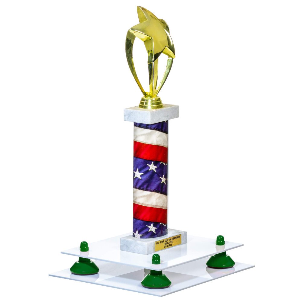 Better Display Cases White Acrylic Large Trophy Pedestal Stand or Base with Green Risers - 8.75" X 7.75" (A006/V21)