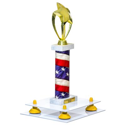 Better Display Cases White Acrylic Large Trophy Pedestal Stand or Base with Yellow Risers - 8.75" X 7.75" (A006/V21)