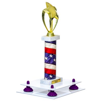 Better Display Cases White Acrylic Large Trophy Pedestal Stand or Base with Purple Risers - 8.75" X 7.75" (A006/V21)