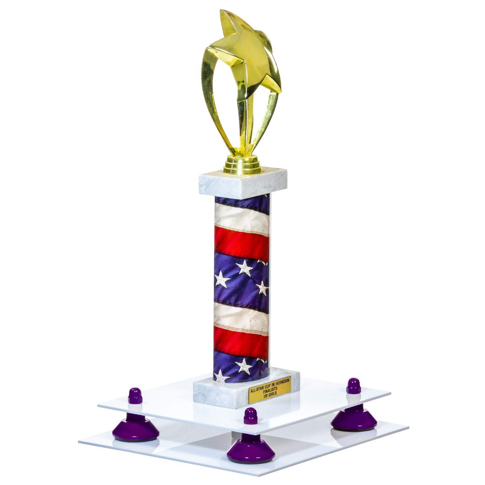 Better Display Cases White Acrylic Large Trophy Pedestal Stand or Base with Purple Risers - 8.75" X 7.75" (A006/V21)