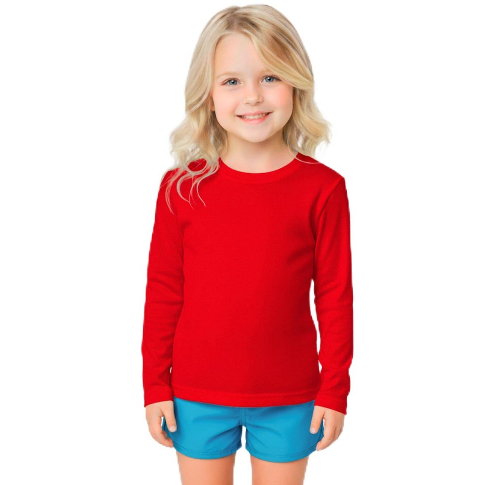 INGEAR Girls Long Sleeve Rash Guard Swim Shirt Outdoor Sports Shirt Lightweight Athletic Tee Protective Quick Dry (Red, Small)