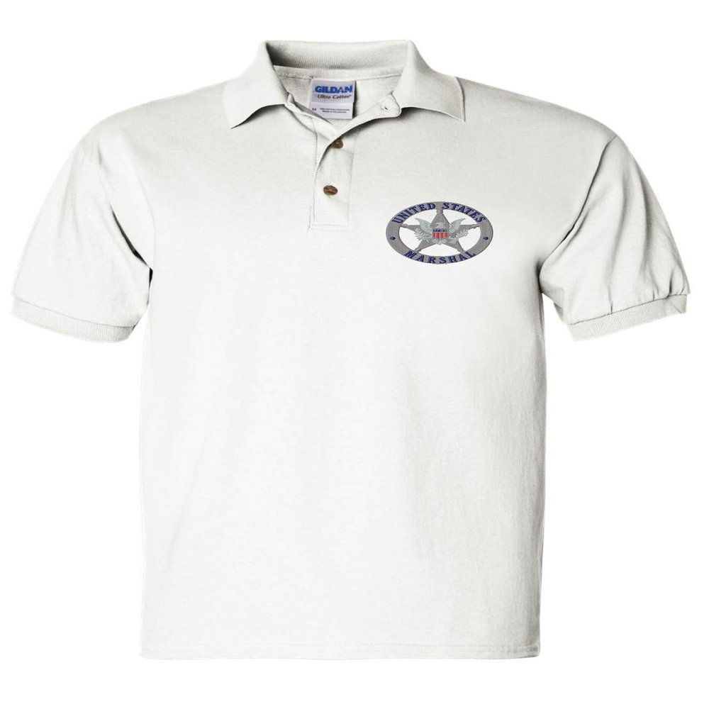ALLNTRENDS Men's Polo T Shirt U.S Marshals Embroidered USA Service Shirt (S, White)