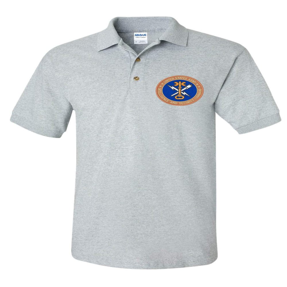 ALLNTRENDS Men's Polo T Shirt Army Intelligence and Security Command Embroidered INSCOM Shirt (L, Sporty Grey)