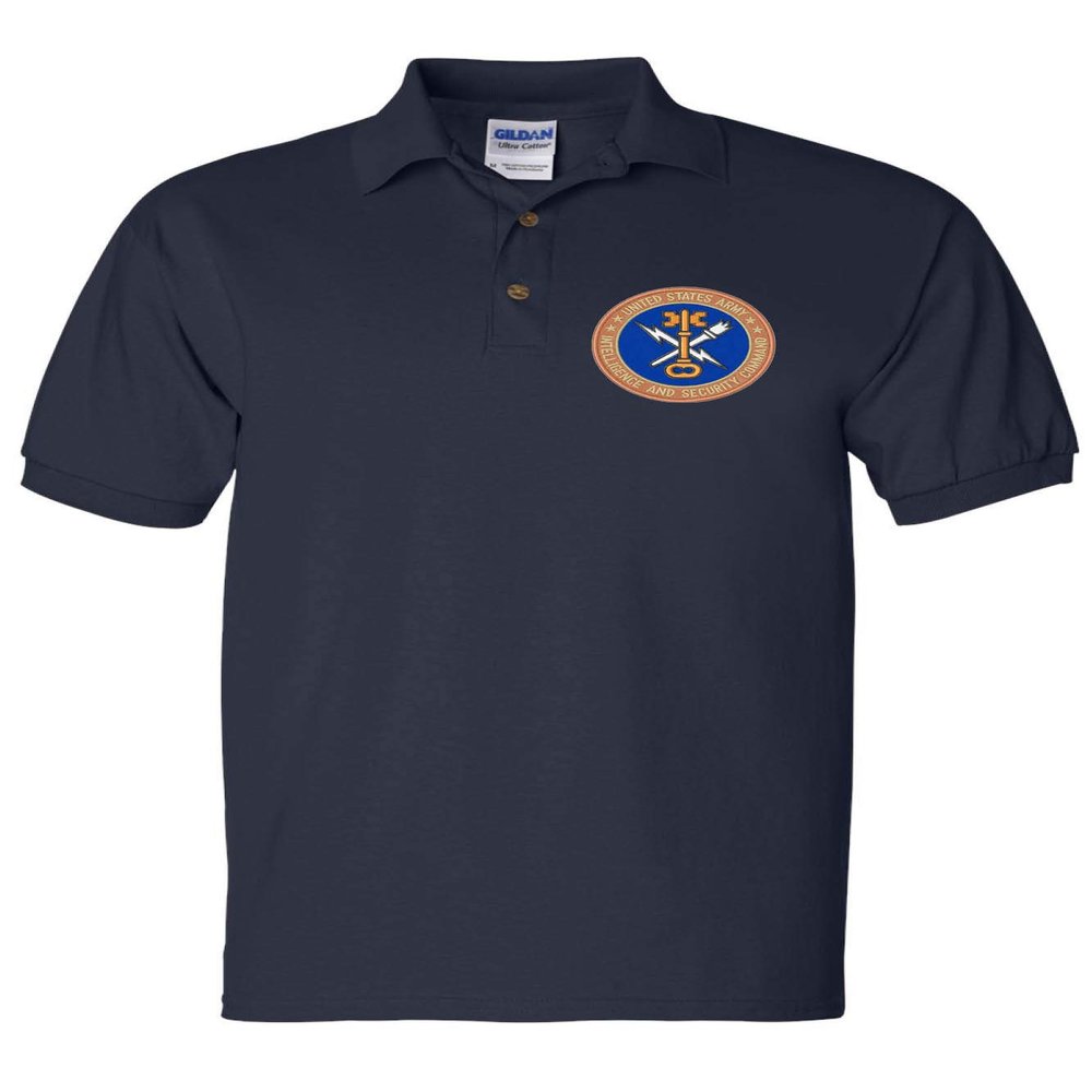 ALLNTRENDS Men's Polo T Shirt Army Intelligence and Security Command Embroidered INSCOM Shirt (L, Navy Blue)