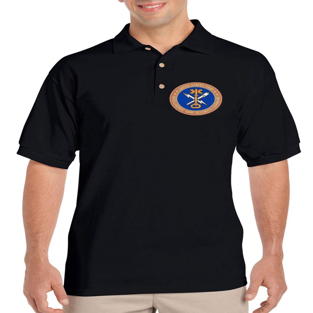 ALLNTRENDS Men's Polo T Shirt Army Intelligence and Security Command Embroidered INSCOM Shirt (S, Black)