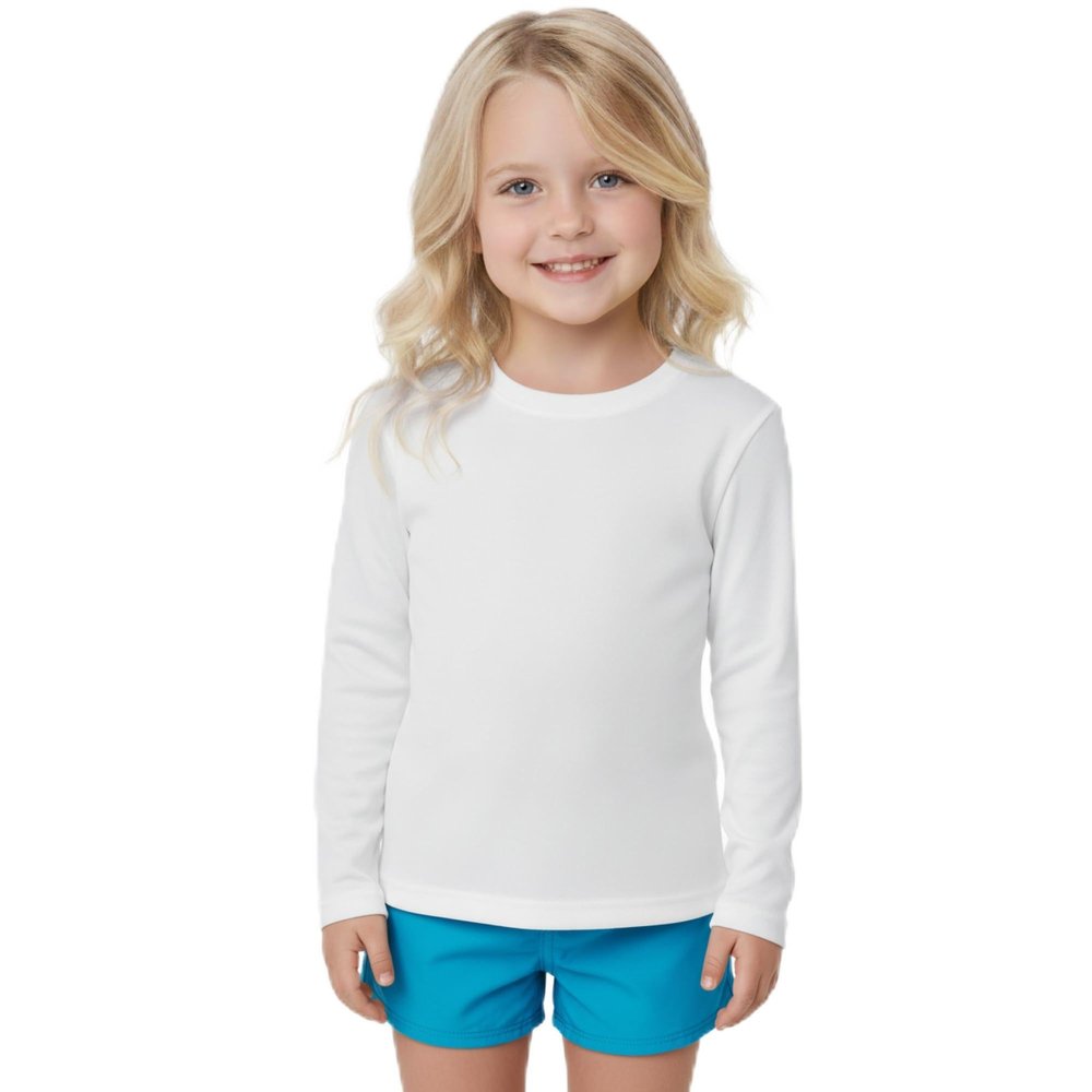 INGEAR Girls Long Sleeve Rash Guard Swim Shirt Outdoor Sports Shirt Lightweight Athletic Tee Protective Quick Dry (White, X-Large)