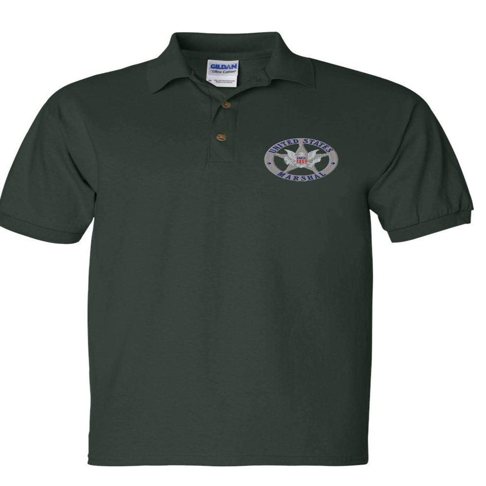 ALLNTRENDS Men's Polo T Shirt U.S Marshals Embroidered USA Service Shirt (2XL, Forest Green)