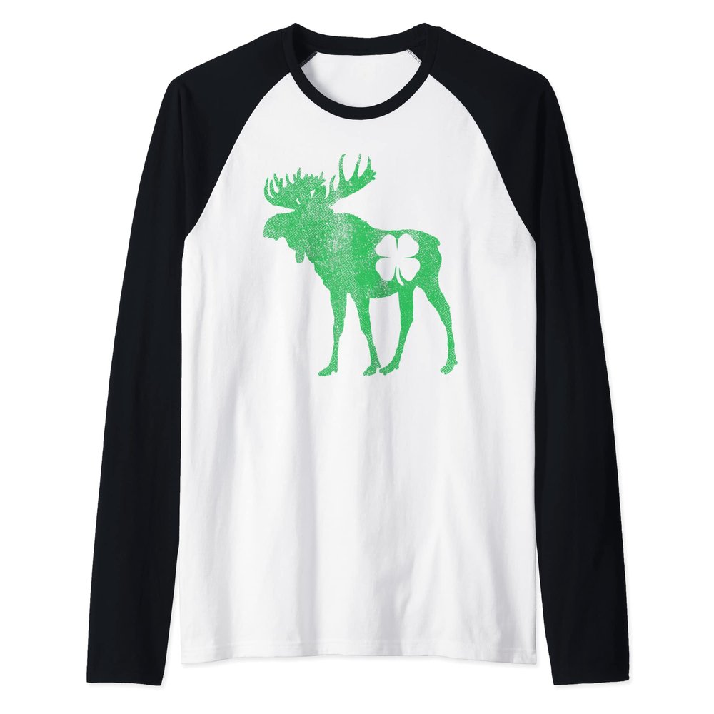 Moose Shamrock St. Patrick's Day Saint Paddy's Irish Clover Raglan Baseball Tee