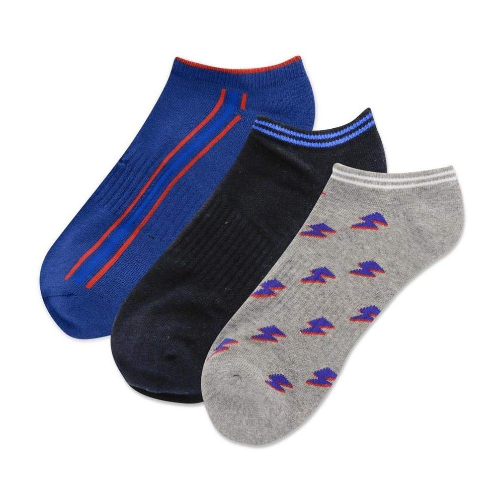 Hot Sox Men's Lightning Bolt Low Cut 3 Pack Crew Socks 3 Pair, Grey Heather, Men's 10-13