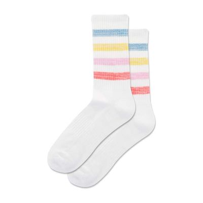 Hot Sox Women's Random Feed Stripe Crew Crew Socks 1 Pair, White, Women's 9-11