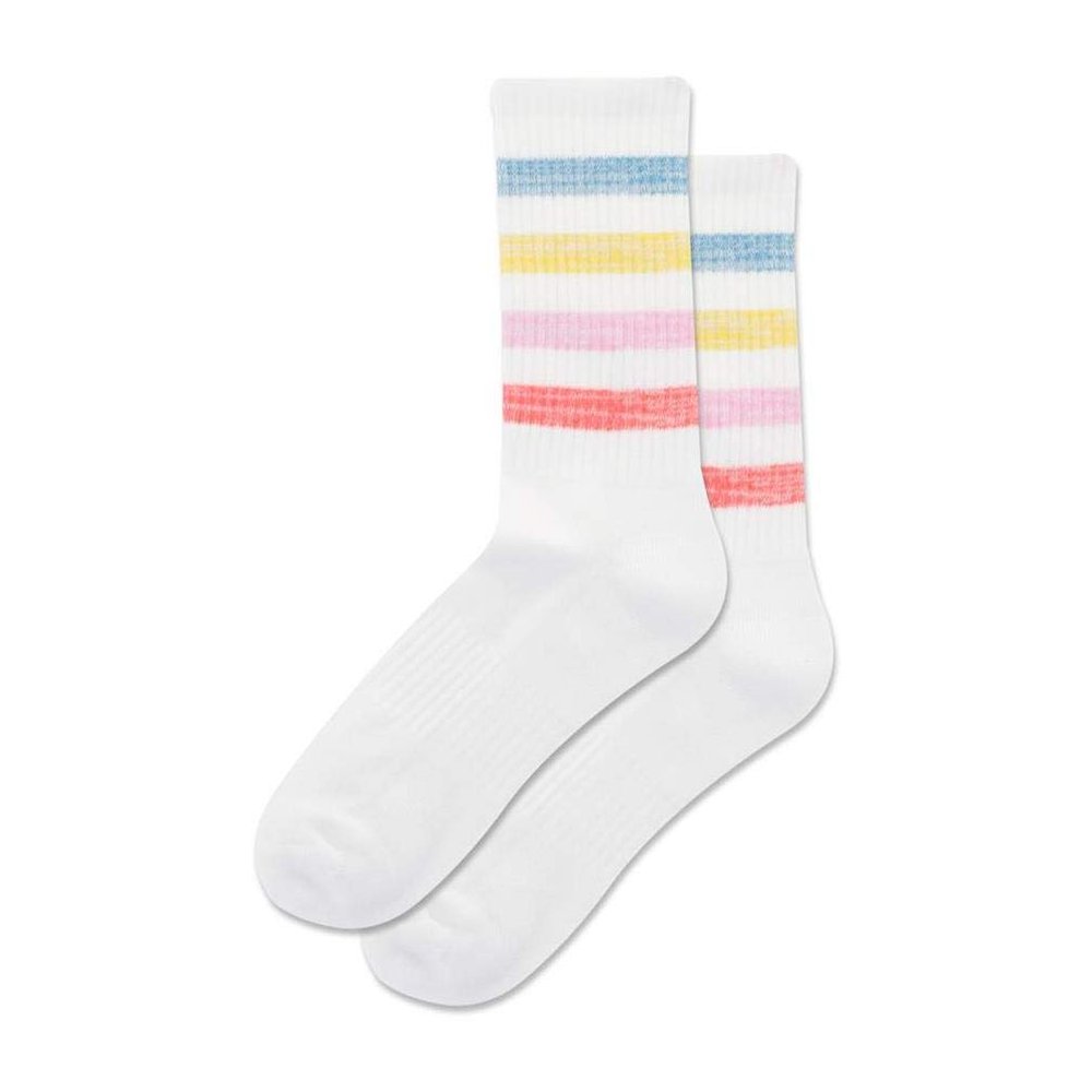 Hot Sox Women's Random Feed Stripe Crew Crew Socks 1 Pair, White, Women's 9-11