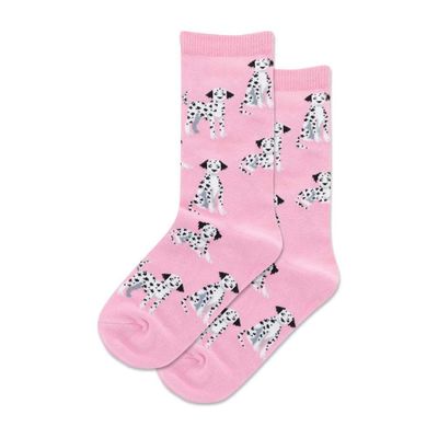 Hot Sox Kid's Dalmatian Crew Socks 1 Pair, Pink, Kid's Medium/Large