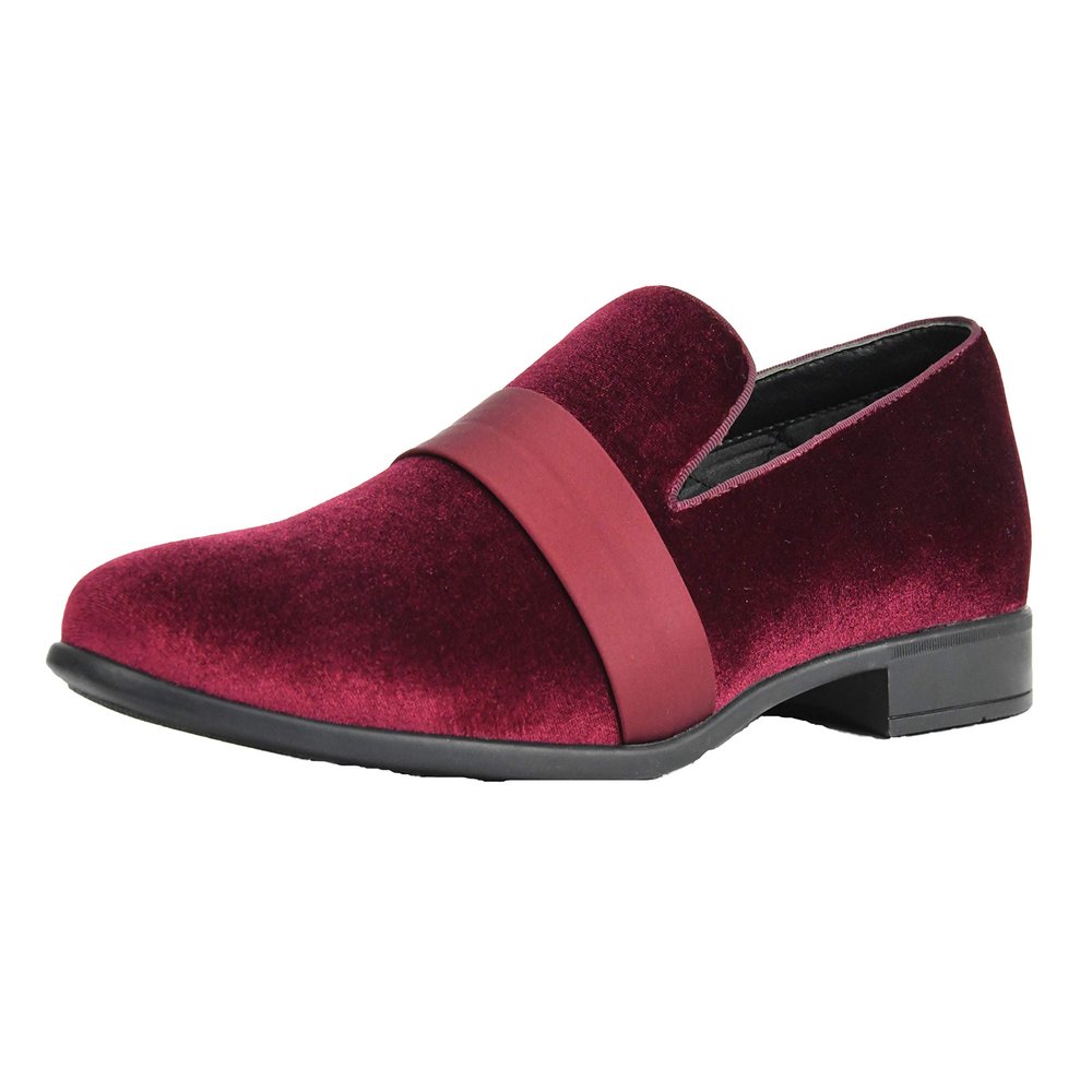 Amali King and Knight - Men's Slippers - Mens Loafers - Designer Shoes for Men - Tuxedo Shoes - Velvet Loafers Men - Embossed Paisley Pattern, Satin Band and Trim - Burgundy Size 10