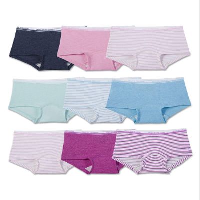 Fruit of the Loom Girls' Cotton Boyshort Underwear (Assorted Color - 9 Pack, 10)