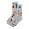 Hot Sox Kid's Guitars Crew Socks 1 Pair, Grey Heather, Kid's Small/Medium view 1