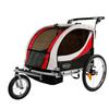 ClevrPlus Deluxe 3-in-1 Double 2 Seat Bicycle Bike Trailer Jogger Stroller for Kids Children | Foldable w/Pivot Front Wheel, Red view 1