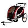 ClevrPlus Deluxe 3-in-1 Double 2 Seat Bicycle Bike Trailer Jogger Stroller for Kids Children | Foldable w/Pivot Front Wheel, Red view 2