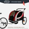 ClevrPlus Deluxe 3-in-1 Double 2 Seat Bicycle Bike Trailer Jogger Stroller for Kids Children | Foldable w/Pivot Front Wheel, Red view 3