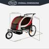 ClevrPlus Deluxe 3-in-1 Double 2 Seat Bicycle Bike Trailer Jogger Stroller for Kids Children | Foldable w/Pivot Front Wheel, Red view 4