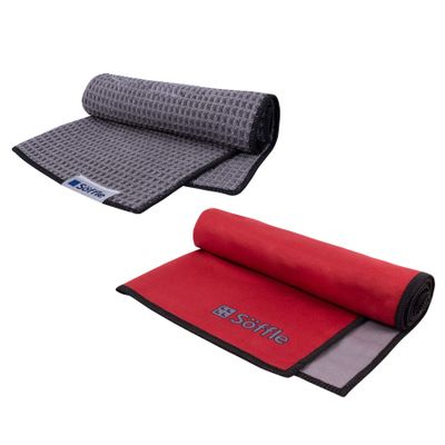 Soffle Clean & Cool Golf Towel Combo | Waffle Golf Towel & Cooling Towel in 1 Pack (SILVER16-RED)