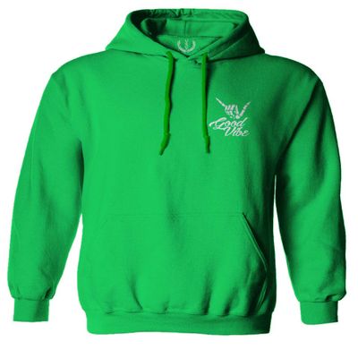 0012. Good Vibe Bones Hand Shaka Cool Vintage Hipster Graphic Sweatshirt Pullover Hoodie (Irish, Large)