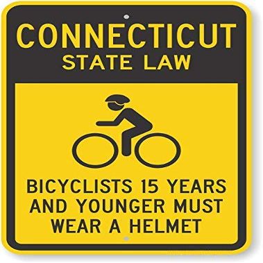 The Sign Studio - 18 x 24  Connecticut State Law Bike Sign: Bicyclists 15 Years and Younger Must Wear A Helmet (with Cyclists Symbol)