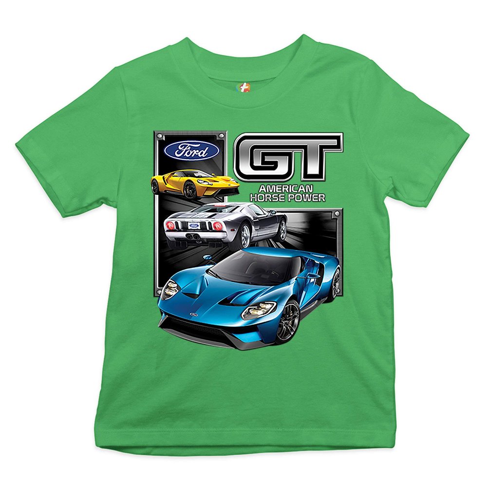 Ford GT American Horse Power Youth T-Shirt Sports Race Car Licensed Kids Green Medium