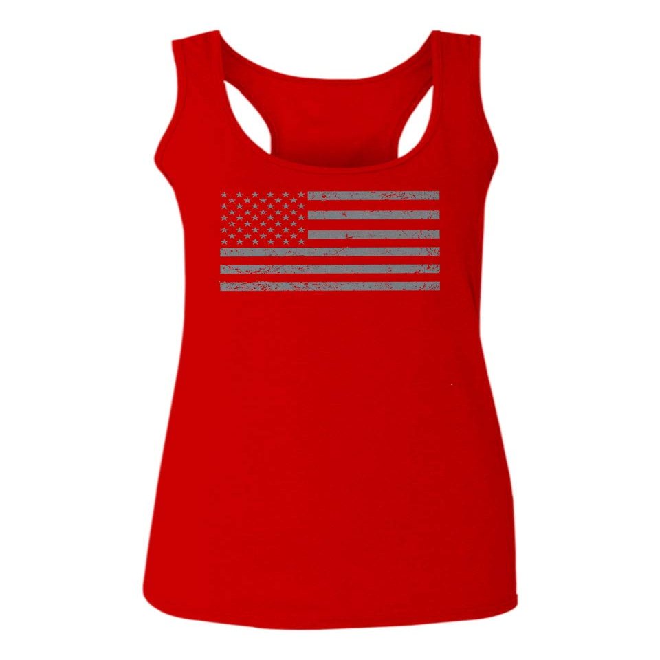 0176. Gray America USA American United States Vintage Flag Patriotic Style Women's Tank Top Racerback (Red, X Small)