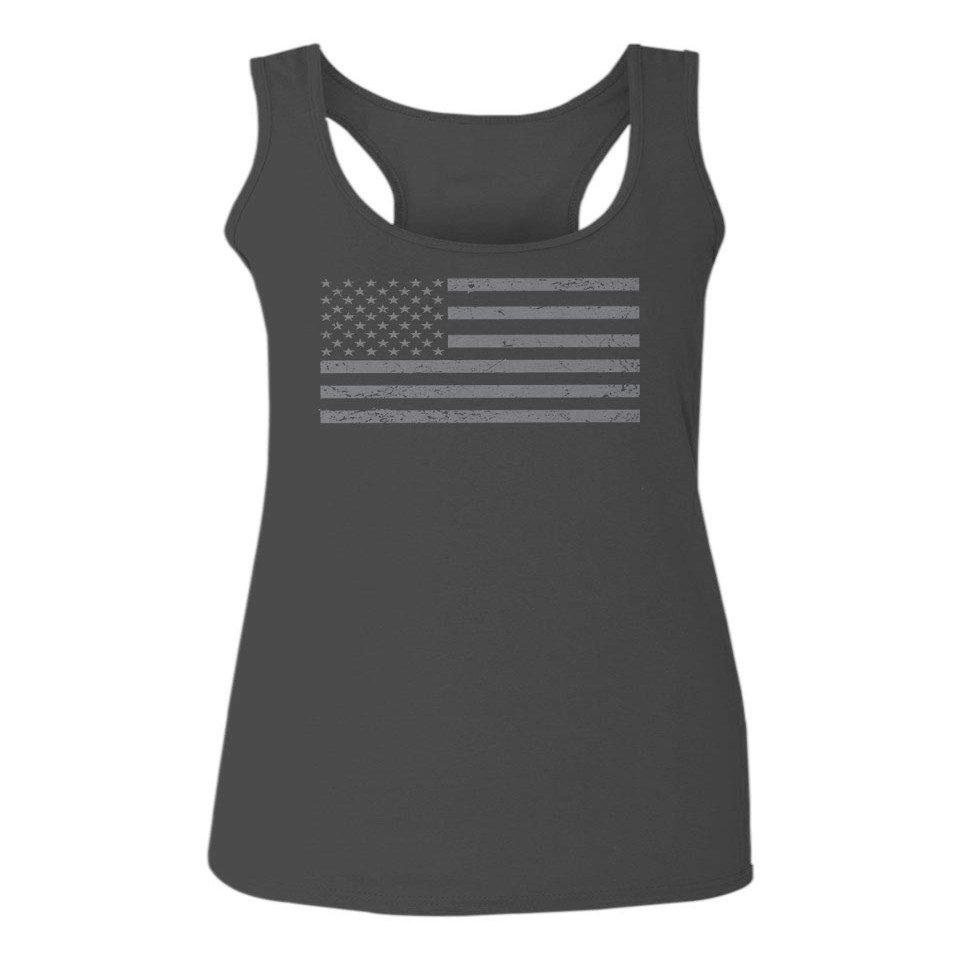 0176. Gray America USA American United States Vintage Flag Patriotic Style Women's Tank Top Racerback (Characol X Small)