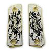 1911 Metal Grips, Gun Grips Screws Included, Full Size (Government/Commander), Scroll Gold W Black Enamel, Ambi Safety Cut view 1