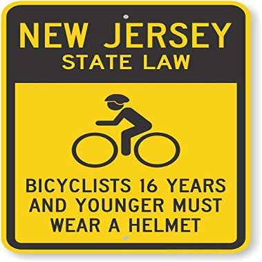 The Sign Studio - 18 x 24  New Jersey State Law Bike Sign: Bicyclists 16 Years and Younger Must Wear A Helmet (with Cyclists Symbol)