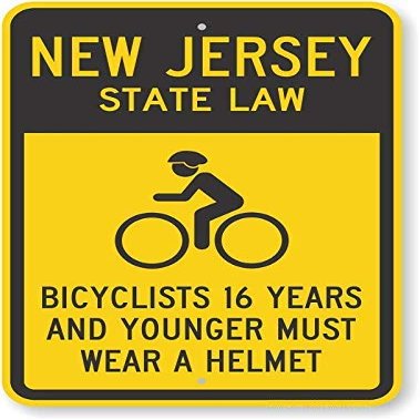 The Sign Studio - 18 x 24  New Jersey State Law Bike Sign: Bicyclists 16 Years and Younger Must Wear A Helmet (with Cyclists Symbol)