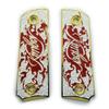 1911 Metal Grips, Gun Grips Screws Included, Full Size (Government/Commander), Scroll Gold W Red Enamel, Ambi Safety Cut view 1