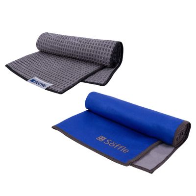 Soffle Clean & Cool Golf Towel Combo | Waffle Golf Towel & Cooling Towel in 1 Pack (SILVER16-BLU)