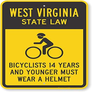 The Sign Studio - 18 x 24  West Virginia State Law Bike Sign: Bicyclists 14 Years and Younger Must Wear A Helmet (with Cyclists Symbol)