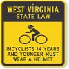 The Sign Studio - 18 x 24  West Virginia State Law Bike Sign: Bicyclists 14 Years and Younger Must Wear A Helmet (with Cyclists Symbol) view 1