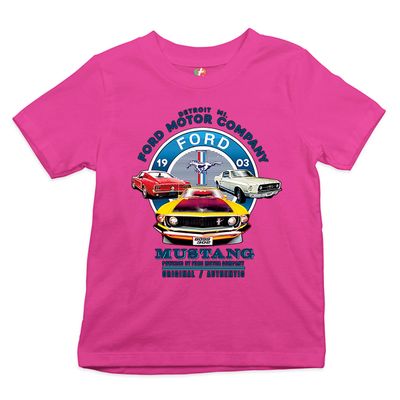 Ford Mustang Youth T-Shirt Detroit Mi. 1903 Ford Motor Company Licensed Kids Hot Pink Small