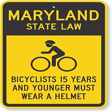 The Sign Studio - 18 x 24  Maryland State Law Bike Sign: Bicyclists 15 Years and Younger Must Wear A Helmet (with Cyclists Symbol)