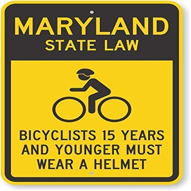 The Sign Studio - 18 x 24 Maryland State Law Bike Sign: Bicyclists 15 Years and Younger Must Wear A Helmet (with Cyclists Symbol)