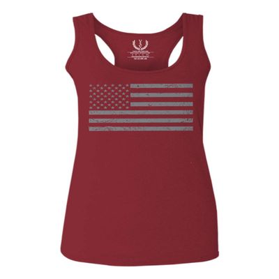 0176. Gray America USA American United States Vintage Flag Patriotic Style Women's Tank Top Racerback (Maroon, X Small)