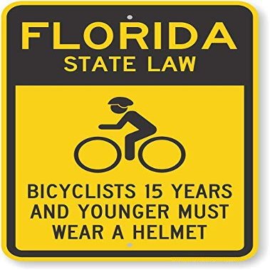 The Sign Studio - 18 x 24  Florida State Law Bike Sign: Bicyclists 15 Years and Younger Must Wear A Helmet (with Cyclists Symbol)