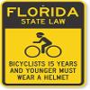 The Sign Studio - 18 x 24  Florida State Law Bike Sign: Bicyclists 15 Years and Younger Must Wear A Helmet (with Cyclists Symbol) view 1