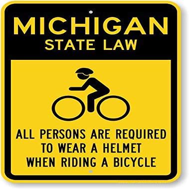 The Sign Studio - 18 x 24  Helmet Sign: Michigan State Law - All Persons are Required to Wear A Helmet When Riding A Bicycle