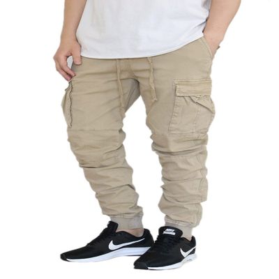 AIRNINE Men's Premium Twill Drop Crotch Jogger Pants S-5XL (Khaki Cargo, Medium)