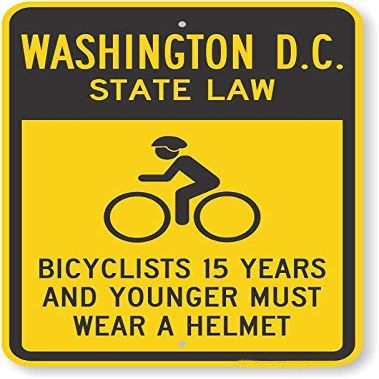 The Sign Studio - 18 x 24  Washington D.C. State Law Bike Sign: Bicyclists 15 Years and Younger Must Wear A Helmet (with Cyclists Symbol)