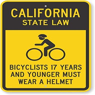 The Sign Studio - 18 x 24  California State Law Bike Sign: Bicyclists 17 Years and Younger Must Wear A Helmet (with Cyclists Symbol)