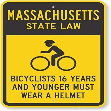 The Sign Studio - 18 x 24  Massachusetts State Law Bike Sign: Bicyclists 16 Years and Younger Must Wear A Helmet (with Cyclists Symbol)