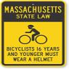 The Sign Studio - 18 x 24  Massachusetts State Law Bike Sign: Bicyclists 16 Years and Younger Must Wear A Helmet (with Cyclists Symbol) view 1
